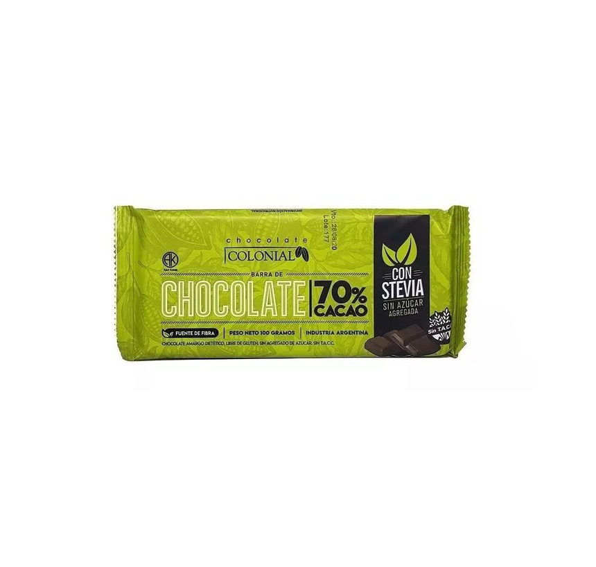 Chocolate 70% Cacao con Stevia 100grs - COLONIAL